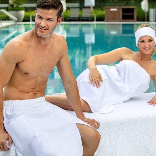 WOMEN'S Spa Wrap White Velour w/Snaps 100% Cotton